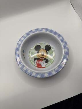 Disney Mickey Mouse Blue Gingham Melamine Cereal Bowl
